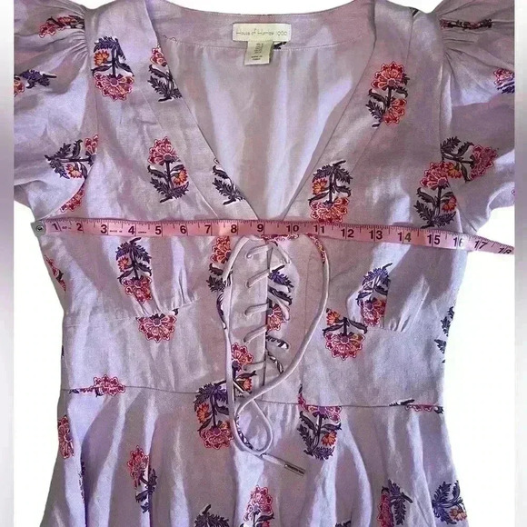 House of Harlow 1960 Floral Linen Blend Dress
Puff Sleeves Front Lace Size 4 - Picture 10 of 11